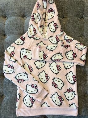 Hello Kitty Pink and White Plush Pullover Hoodie